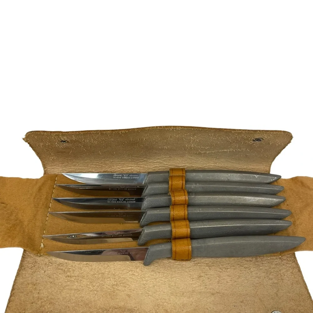 Vintage Royal Brand Solingen 6 Pieces Knife Set With Leather Case